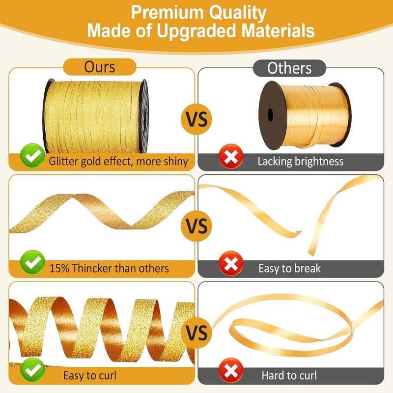 OMISELIO 500 Yards Gold Ribbon Curling Glitter, Balloon String, Shiny Metallic Curly Roll for Gift Wrapping Ribbon for Christmas, New Years, Graduations, Birthday Decoration, 3/16" - Image 3